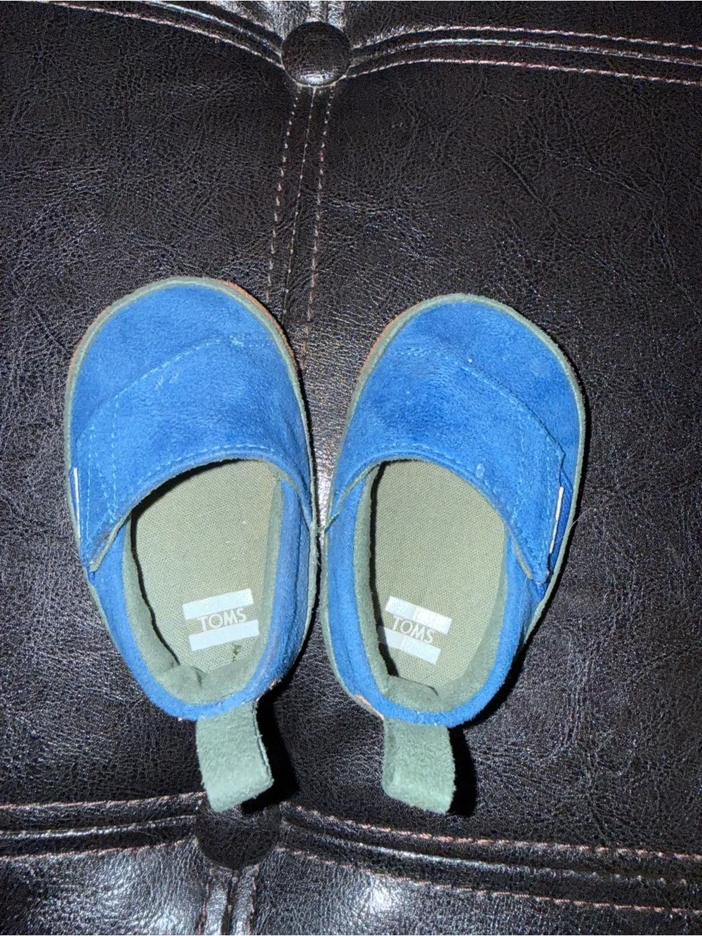 Toms Baby Moccasins Tan & Light Blue Peace Sign Sole